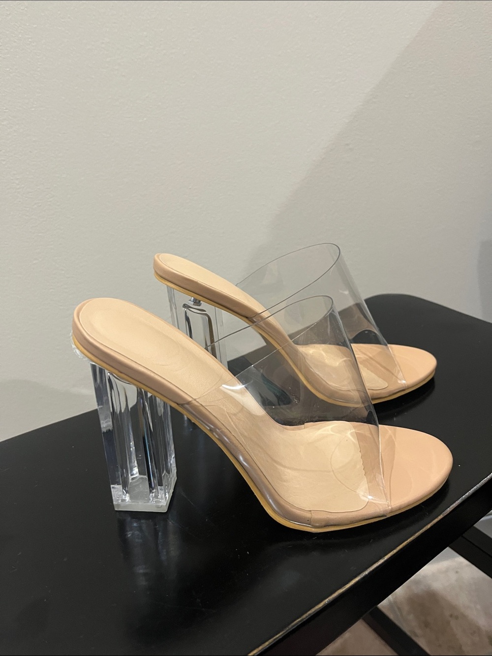 Nude Clear Strap Block Heel Mules - Picture 3 of 10